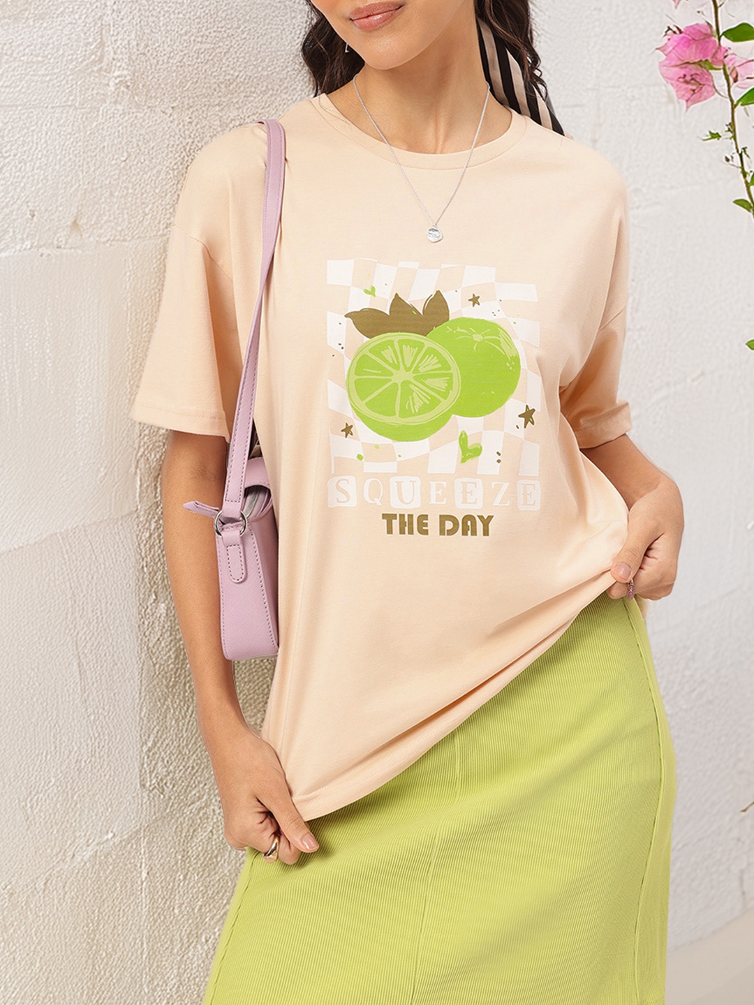 

DressBerry Citrus Couture Printed Relaxed T-shirt, Beige