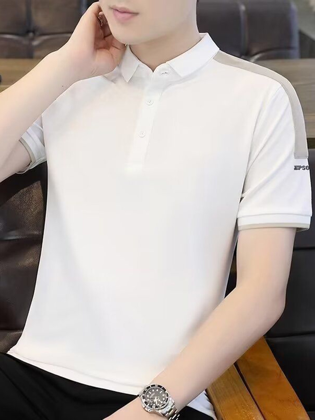 

StyleCast Men Polo Collar T-shirt, White
