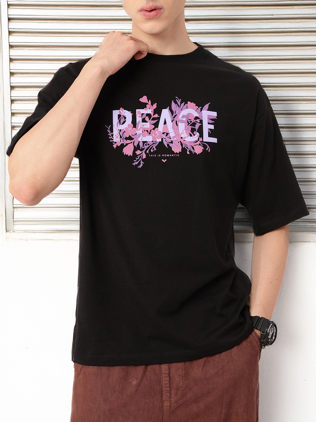 

Kook N Keech Urban Peace Vibes Printed Oversized T-shirt, Black