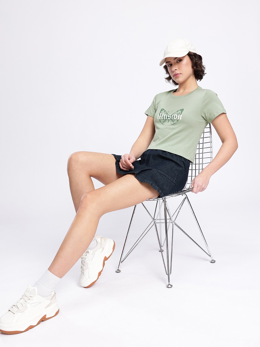 

glitchez Street Cool Graphic Printed Crop T-shirt, Green