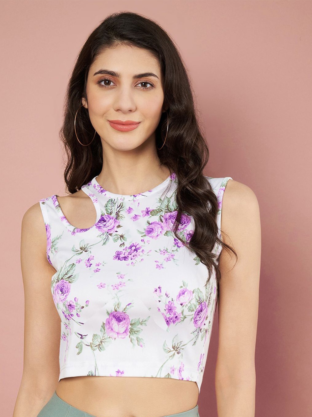 

SZN Floral Print Georgette Crop Top, White