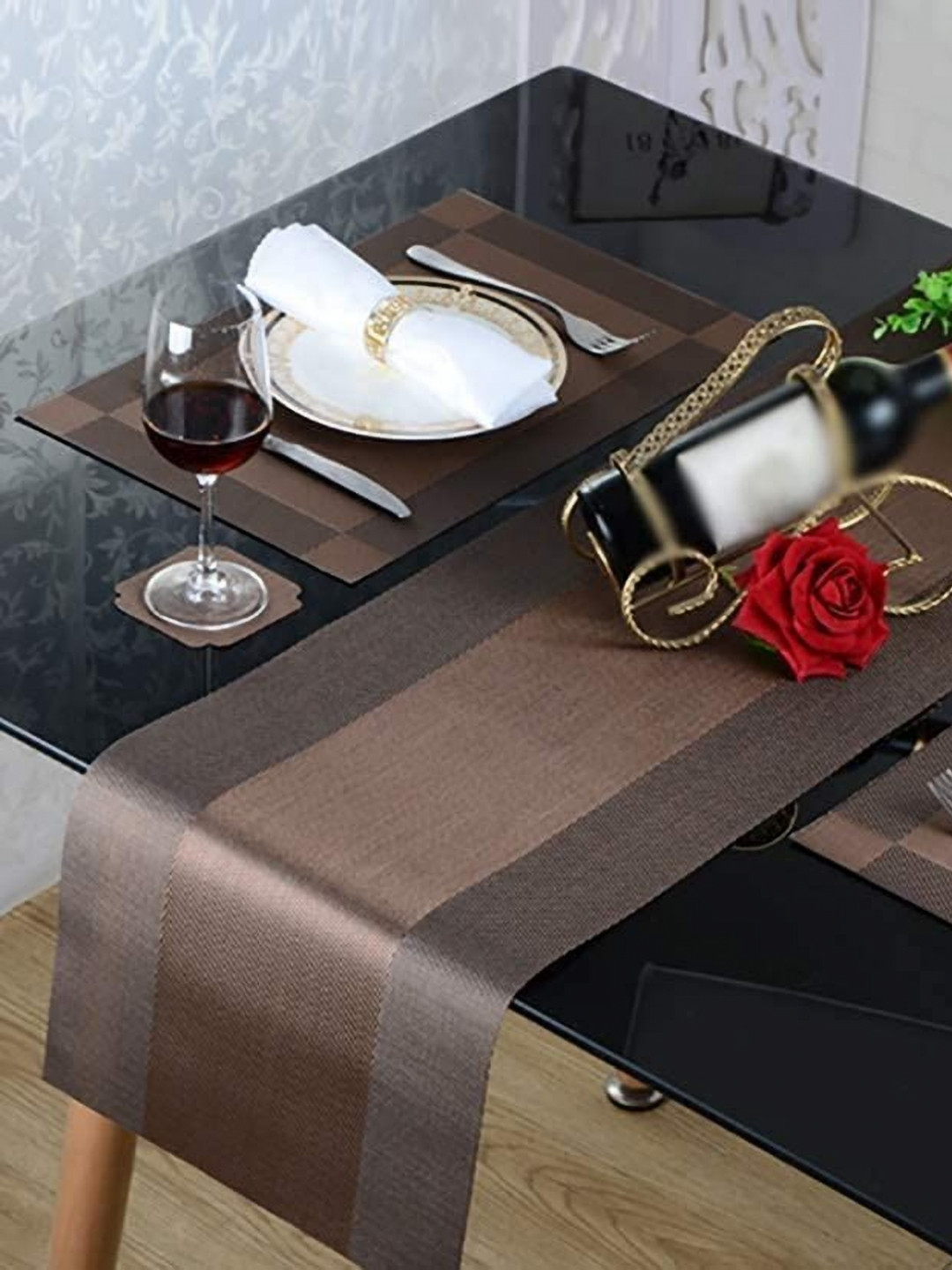 

We3 Brown 2 Pieces Textured Heat Resistant Long Dinner Table Runners