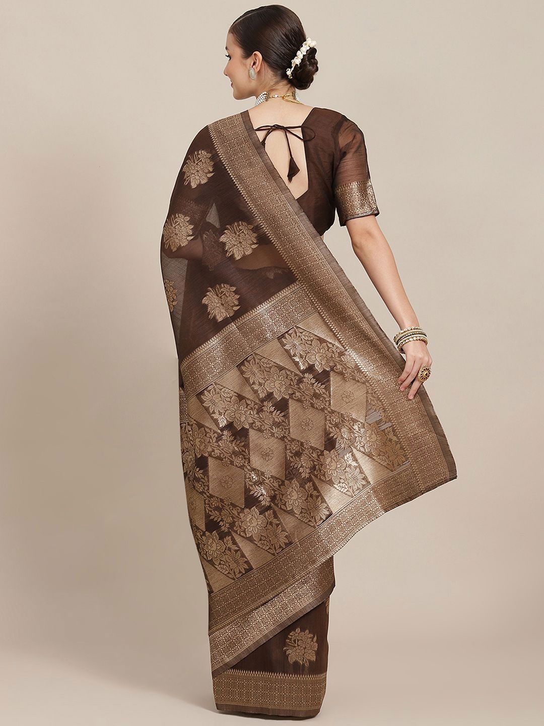 

Anouk Rustic Woven Design Zari Bagh Saree, Brown