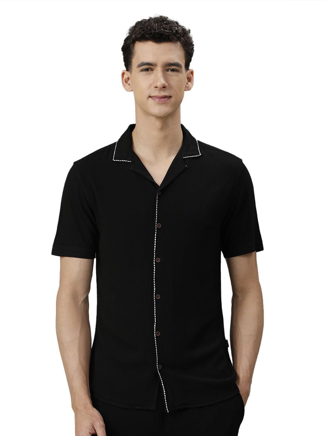 

IDENTITI Men Slim Fit Opaque Casual Shirt, Black