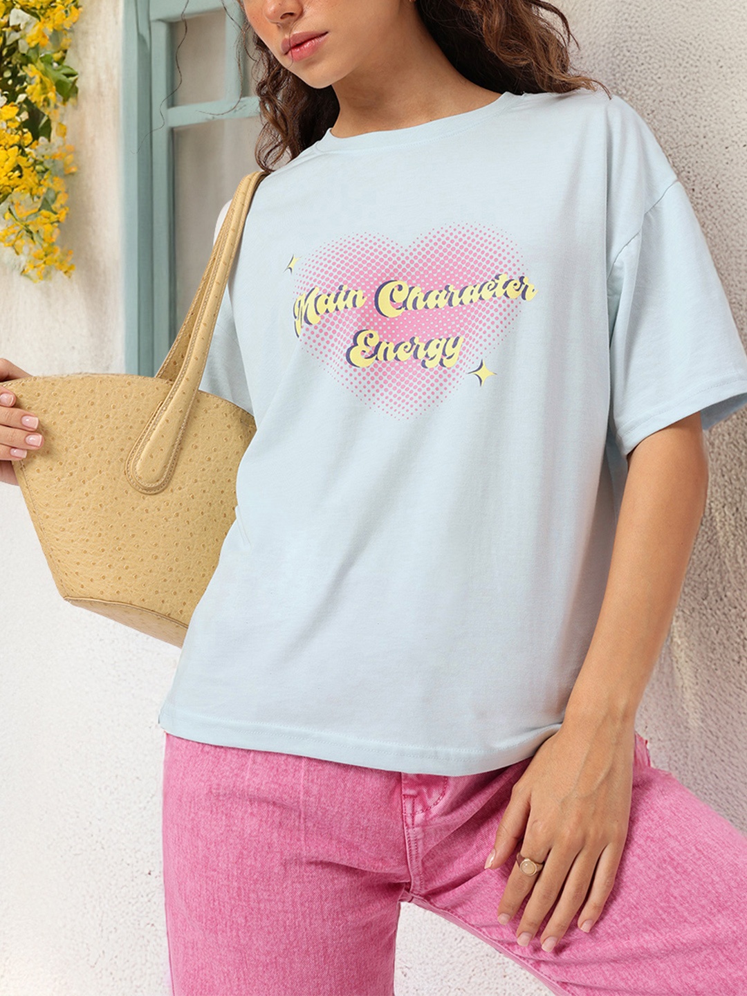 

DressBerry Cozy Vibes Only Printed Relaxed T-Shirt, Blue
