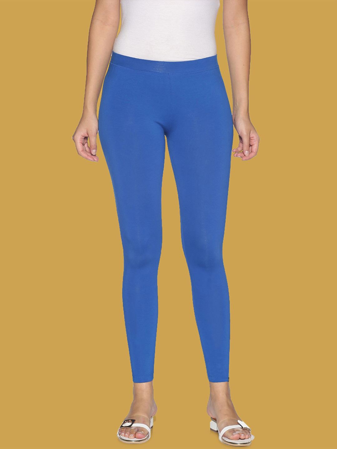 

TWIN BIRDS Women Cotton Blend Solid Robin Blue Ankle Length Legging