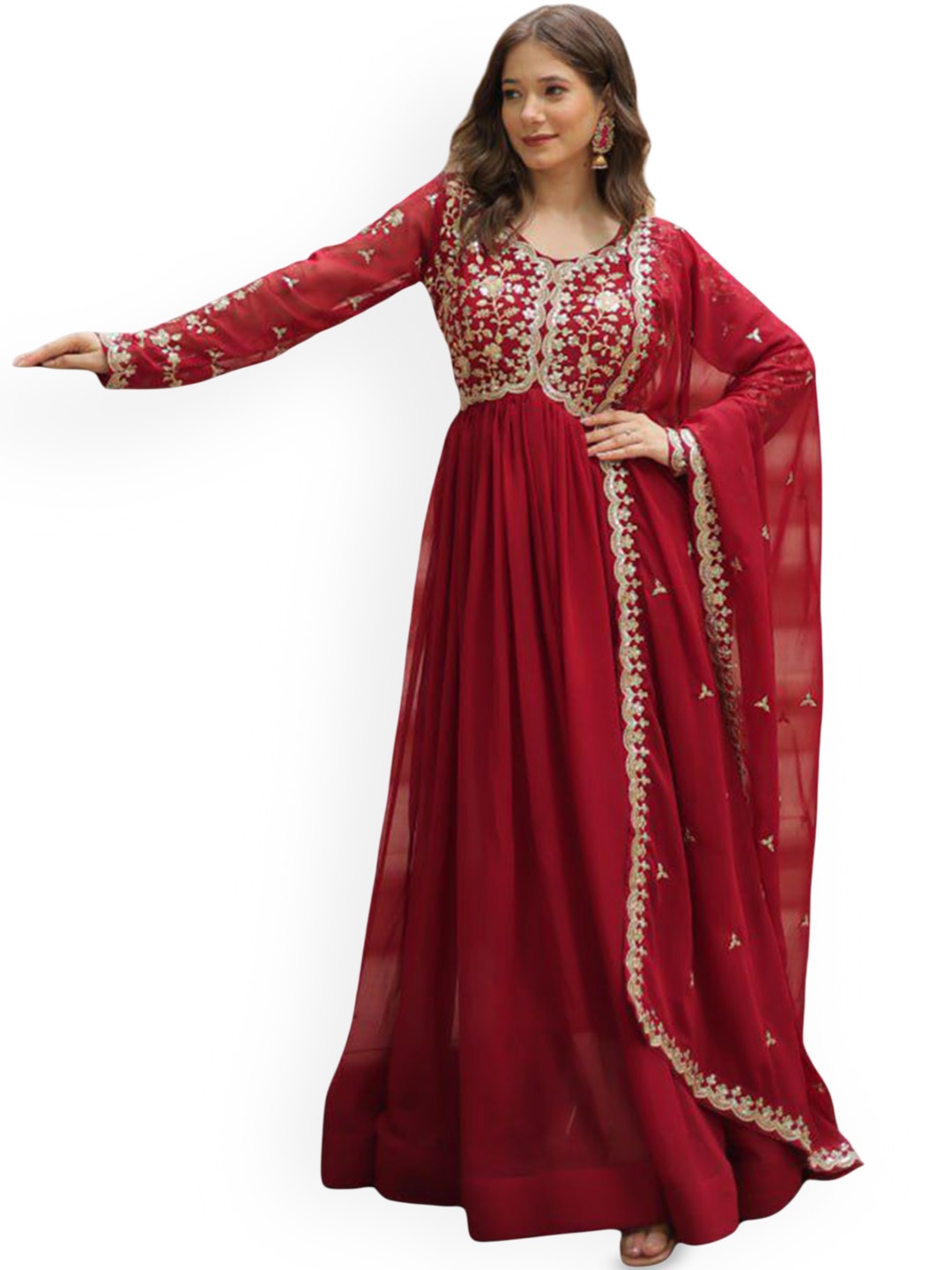 

FVD Embroidered Gown Maxi Ethnic Dresses With Dupatta, Maroon