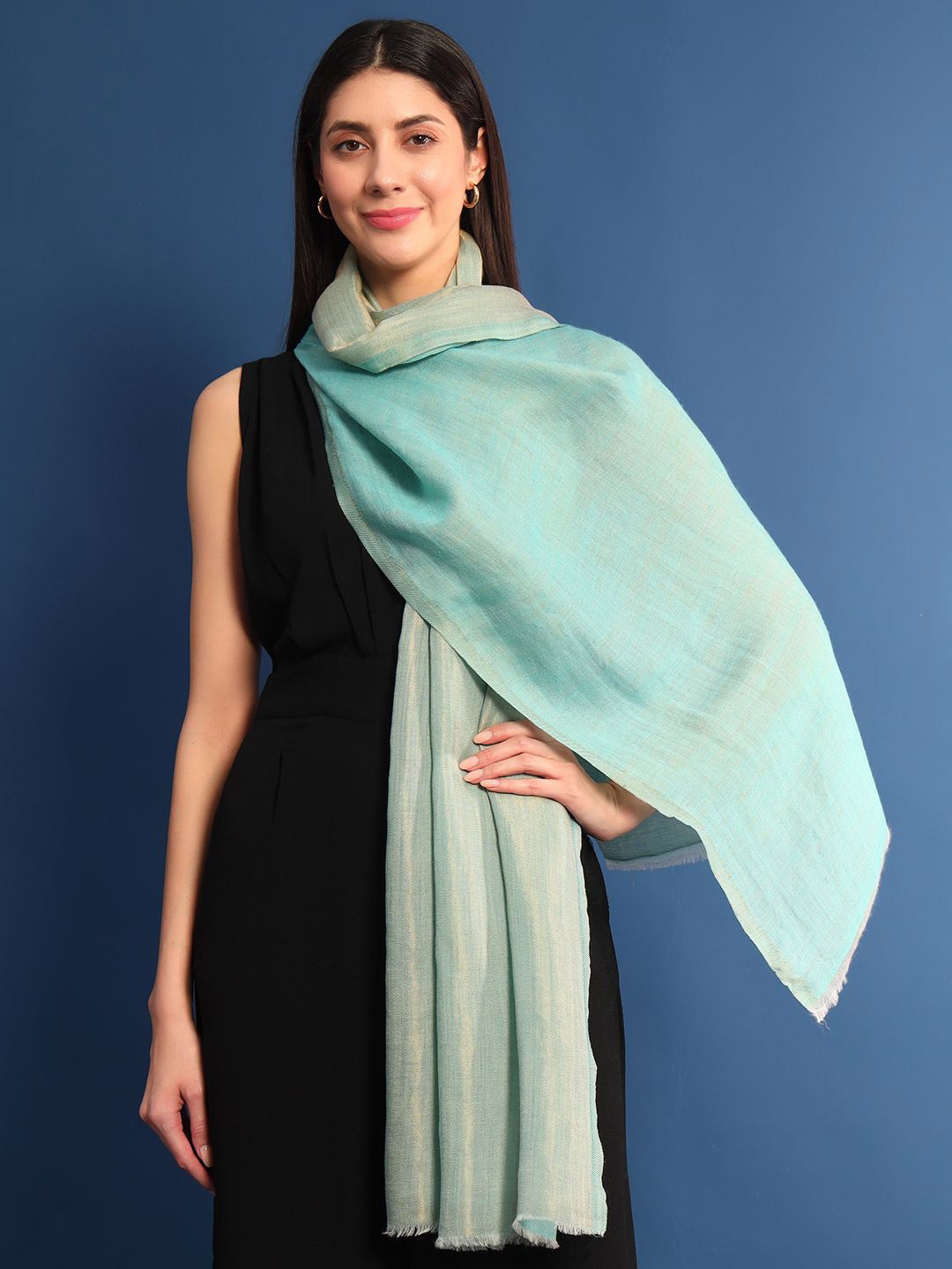 

Pashmoda Women Woven Design Stole, Blue