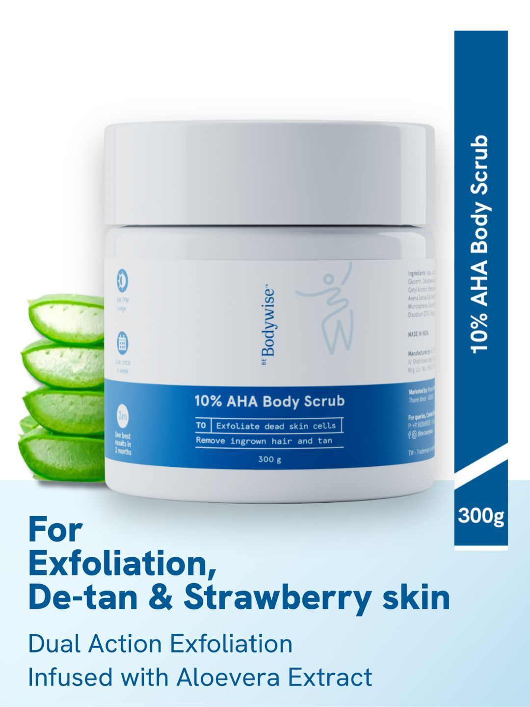 

Be Bodywise 10% AHA Body Scrub with Oat & Aloe Vera Extract - 300 g, Blue