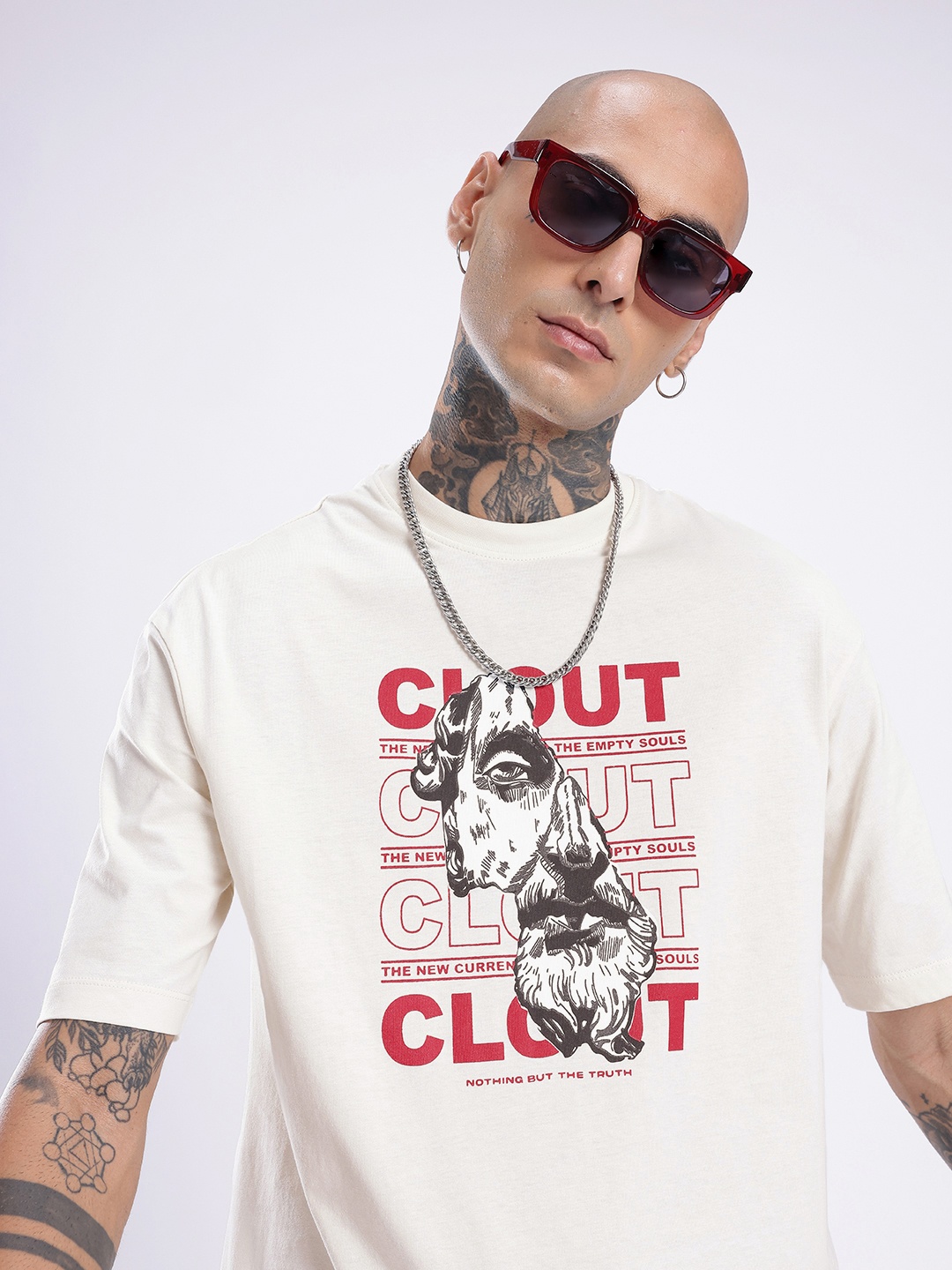 

glitchez Urban Cool Printed Oversized T-shirt, Off white