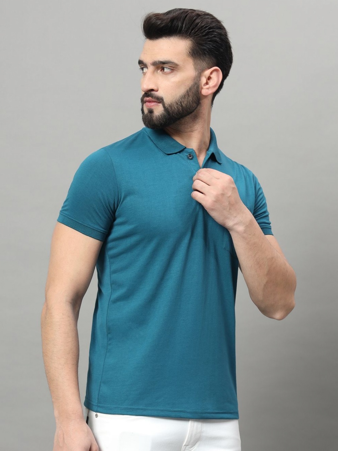 

OGEN Men Polo Collar Pockets T-shirt, Teal