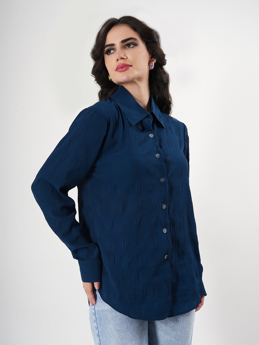 

clobug Women Relaxed Opaque Casual Shirt, Blue