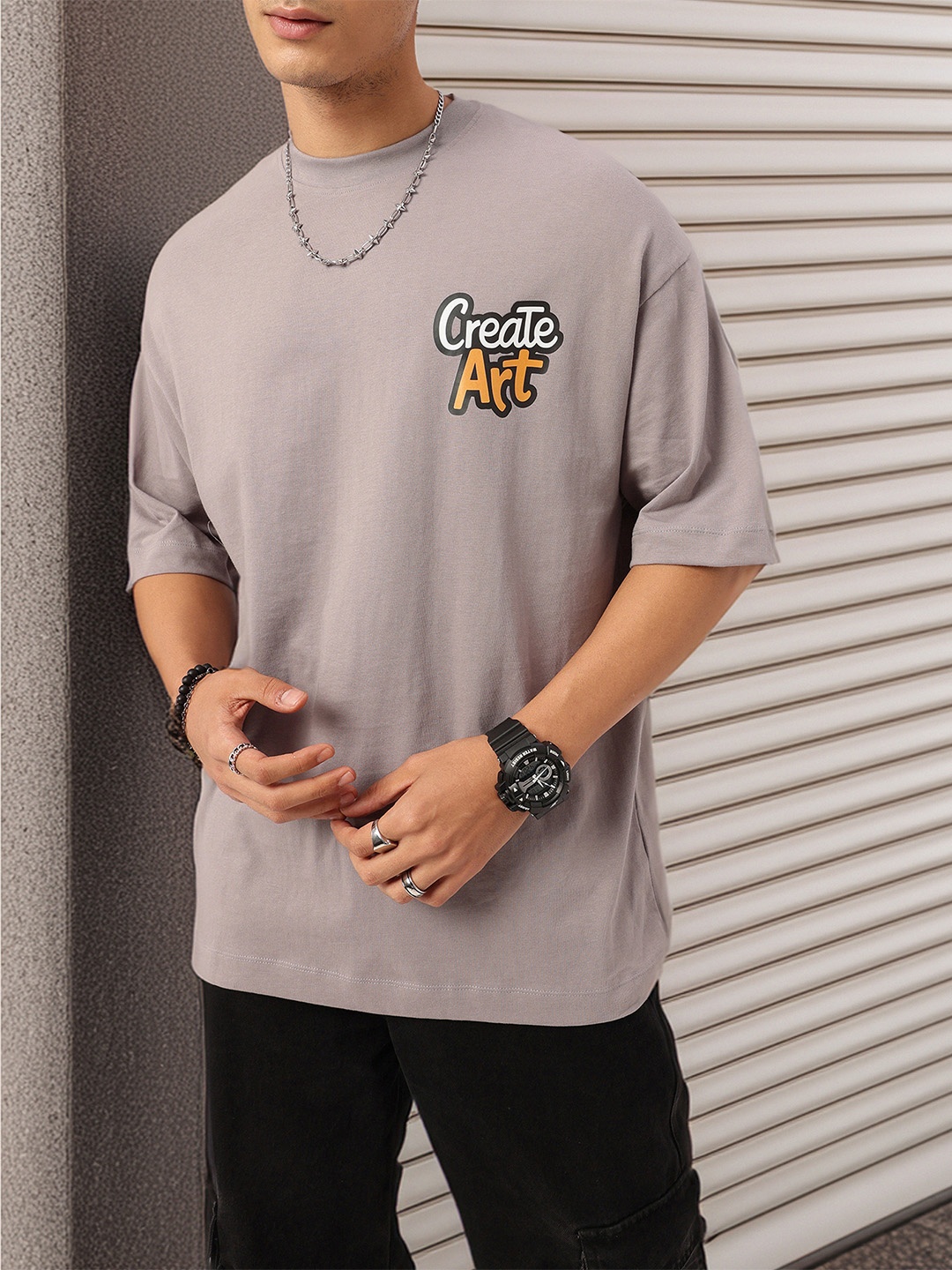 

Kook N Keech Grunge Art Is Life Printed Oversized T-shirt, Grey