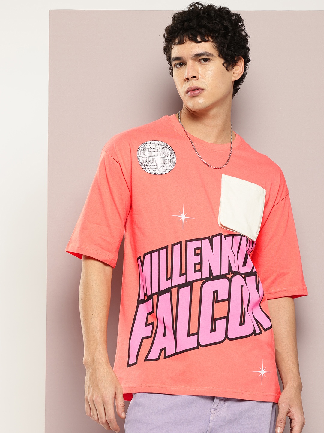 

Kook N Keech Star Wars Printed Oversized Pure Cotton T-shirt, Peach