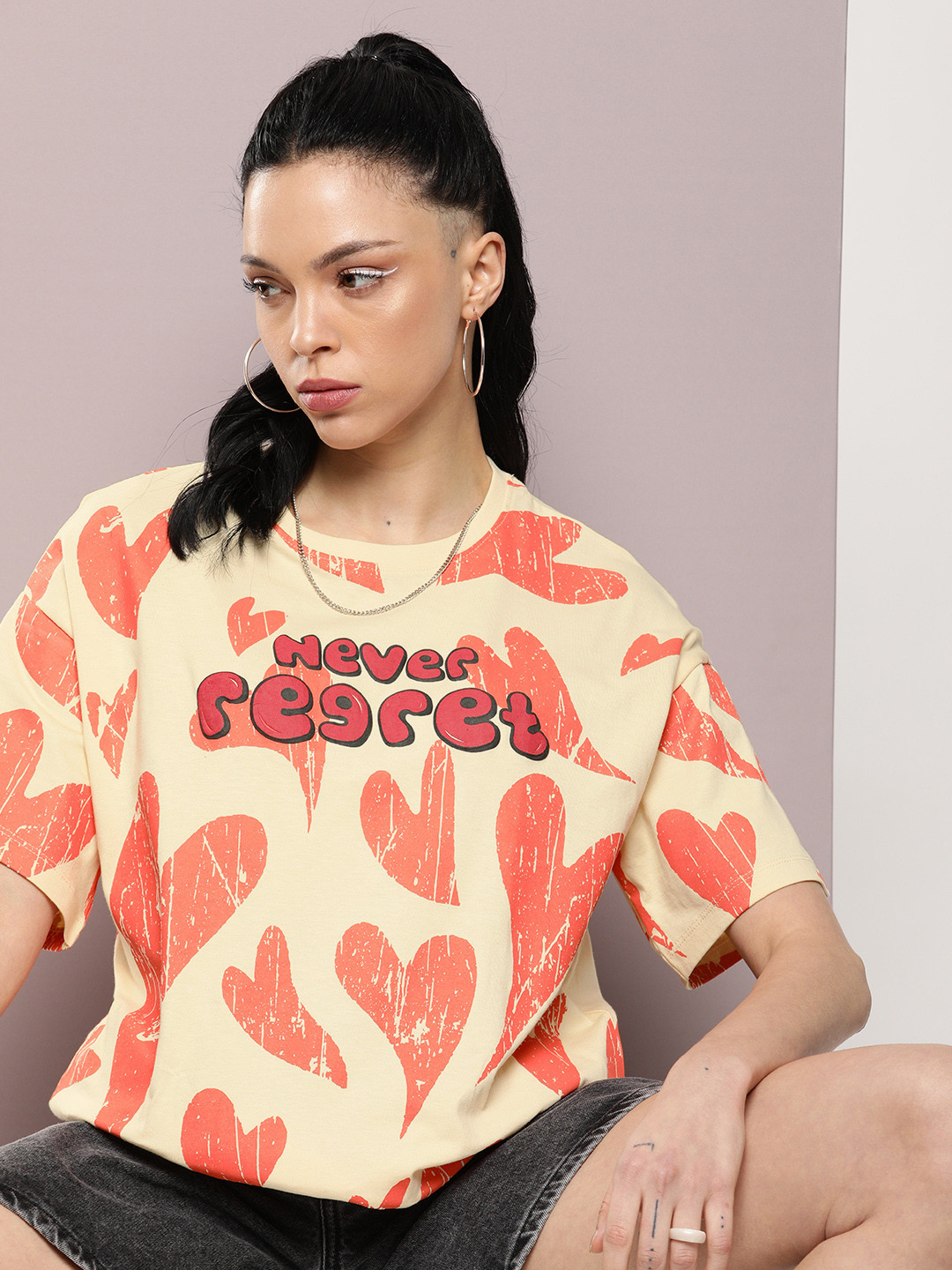 

Kook N Keech Graphic Printed Drop-Shoulder Sleeves Pure Cotton T-shirt, Cream