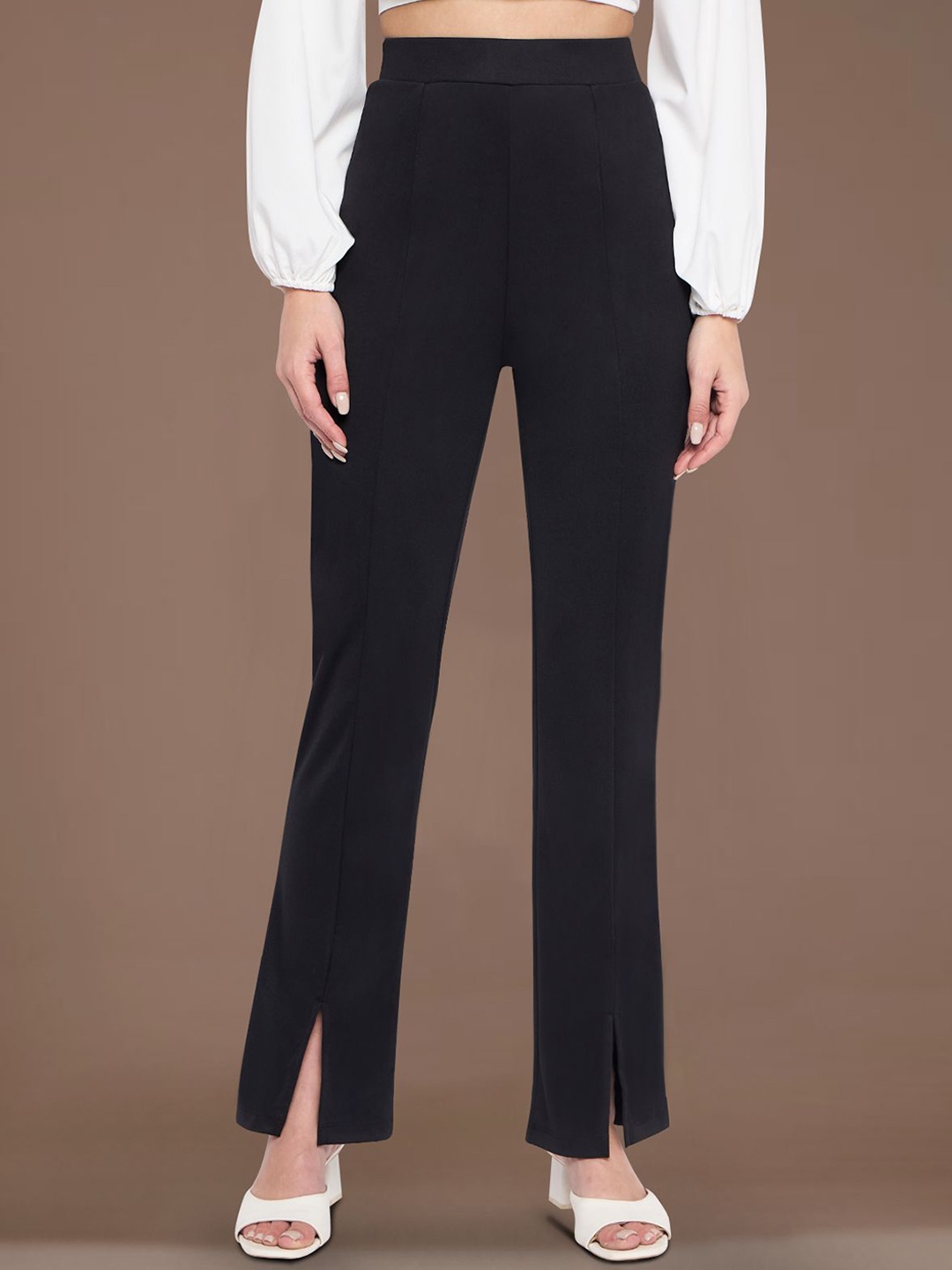 

Martini Women Relaxed Straight Leg Straight Fit High-Rise Wrinkle Free Trousers, Black