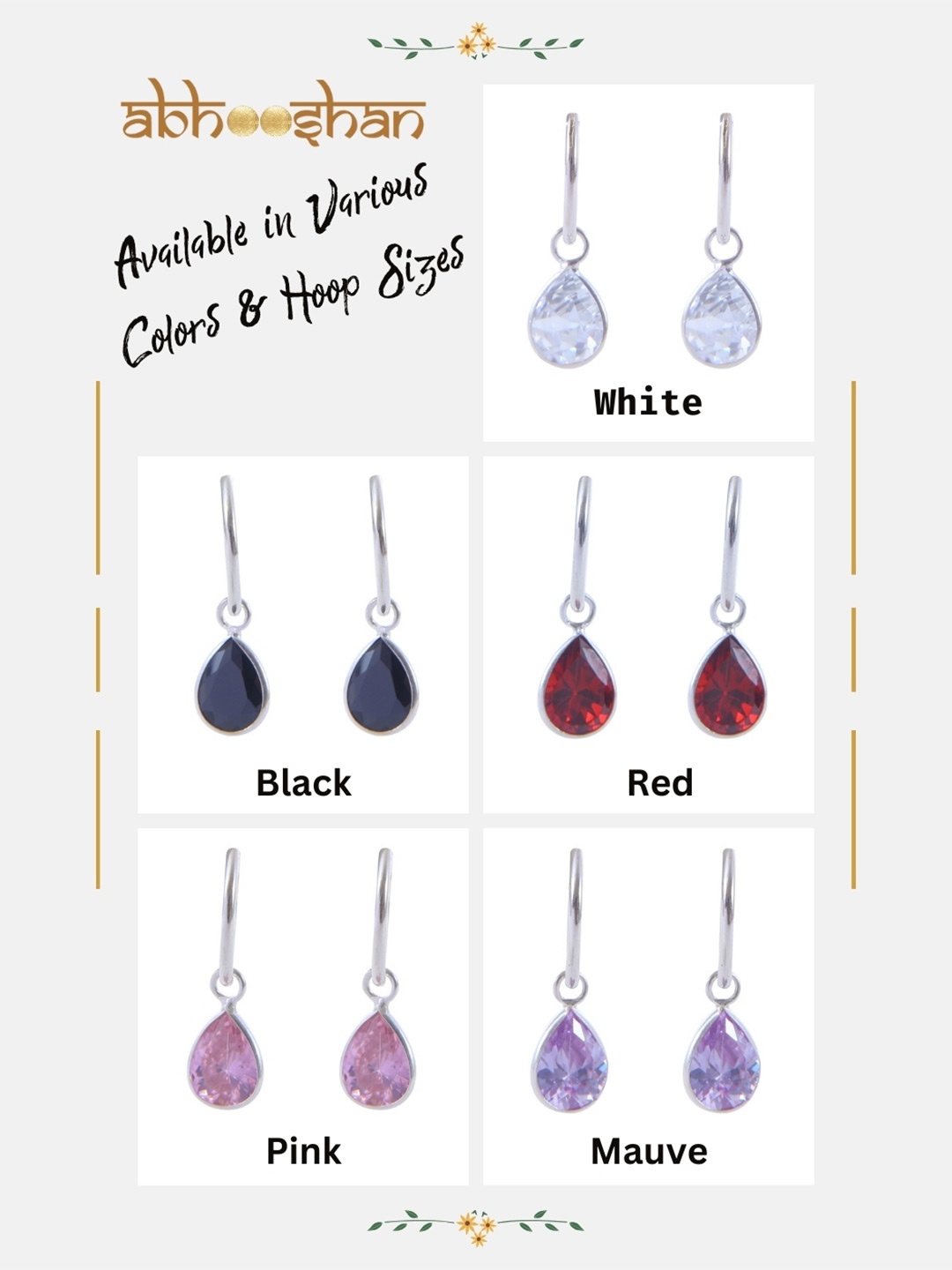 

Abhooshan 92.5 Sterling Silver Silver-Plated Cubic Zirconia Teardrop Shaped Hoop Earrings, Red