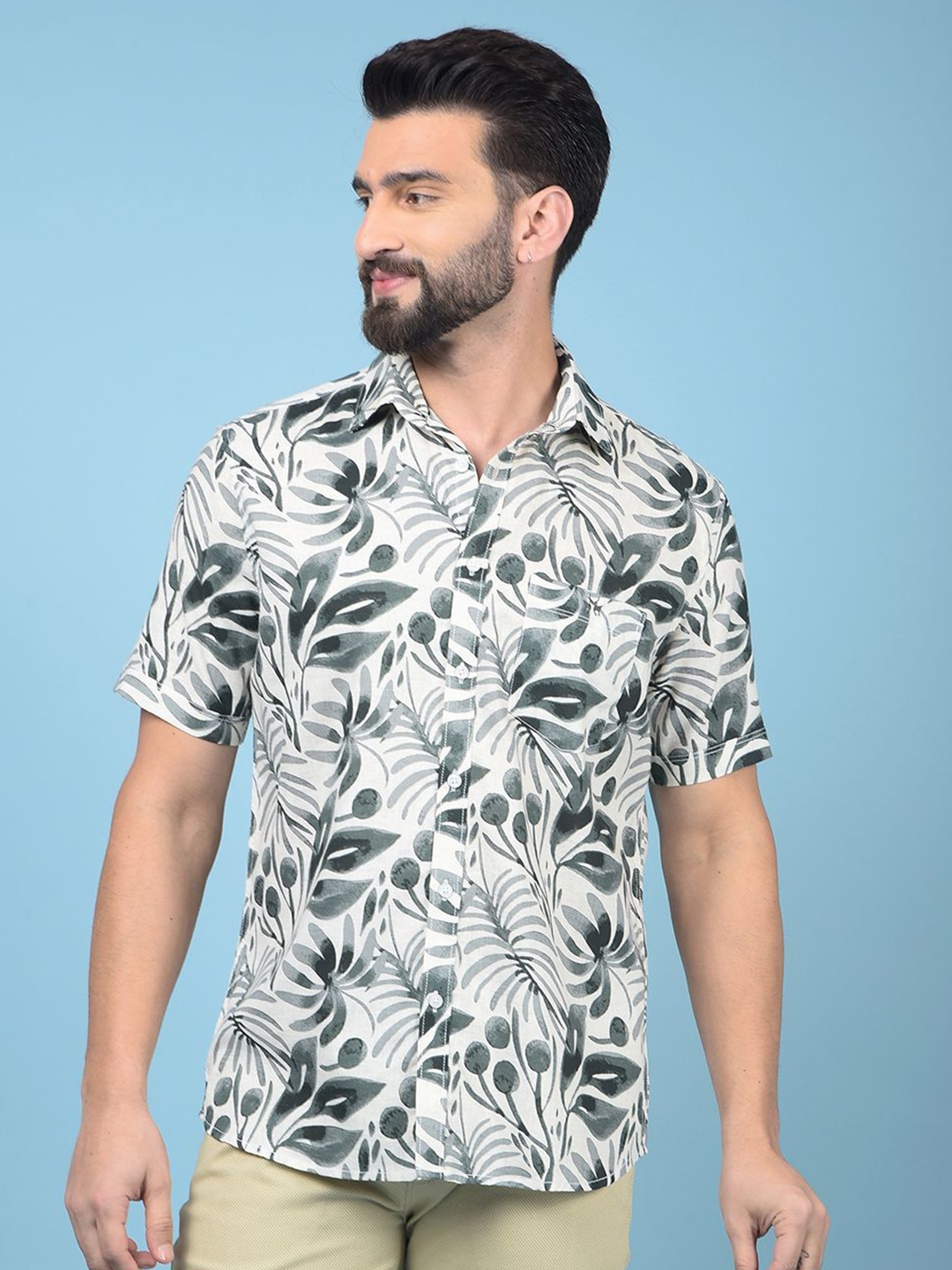

Crimsoune Club Men Classic Slim Fit Floral Opaque Printed Casual Shirt, Green