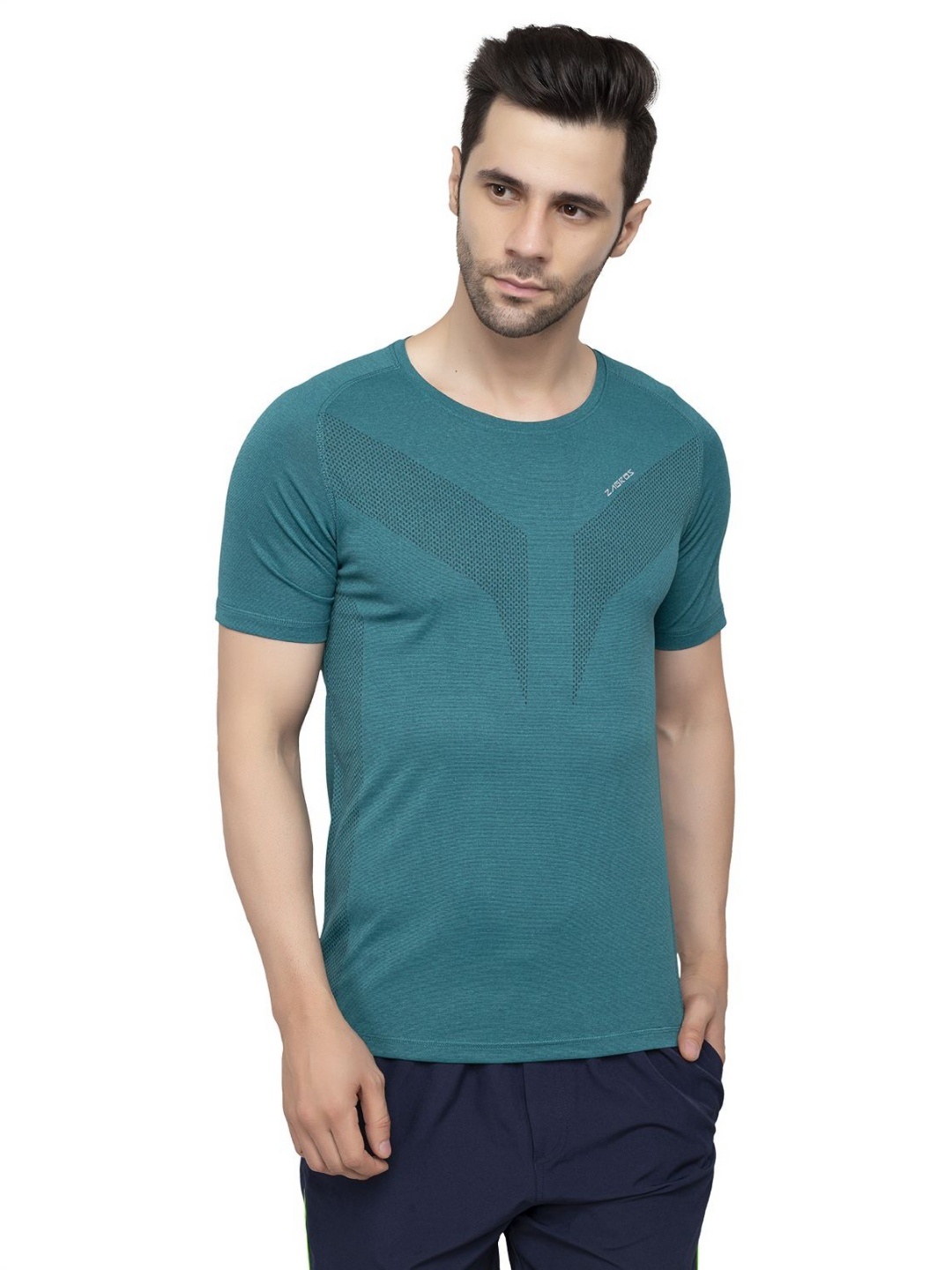 

Z Zagros Men Printed Henley Neck Pockets T-shirt, Sea green