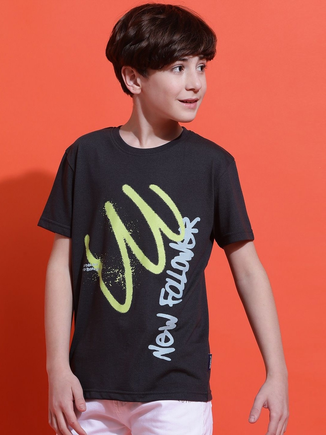 

Lil Tomatoes Boys Typography Printed T-shirt, Charcoal
