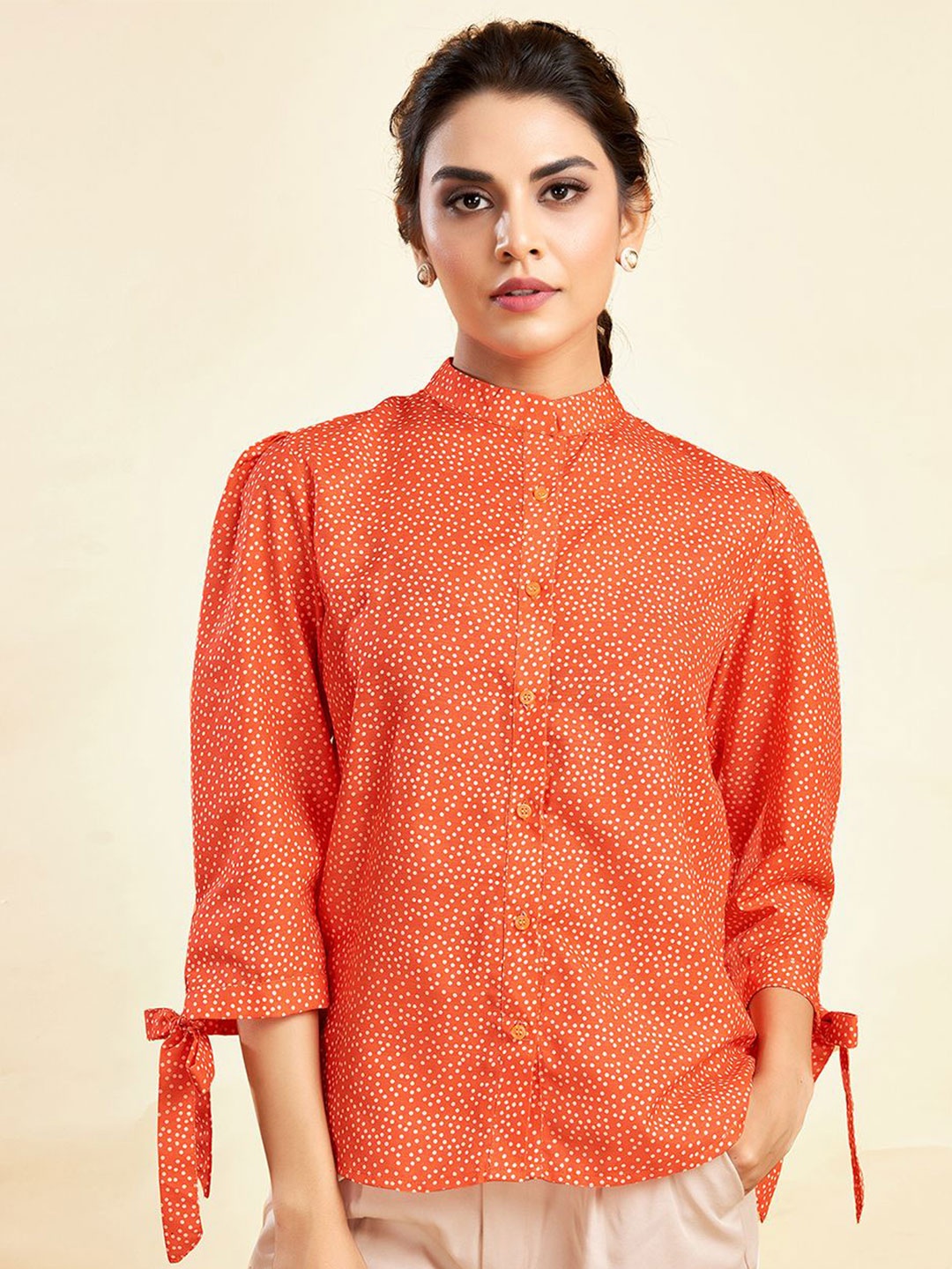 

Moda Rapido Women Opaque Printed Casual Shirt, Orange