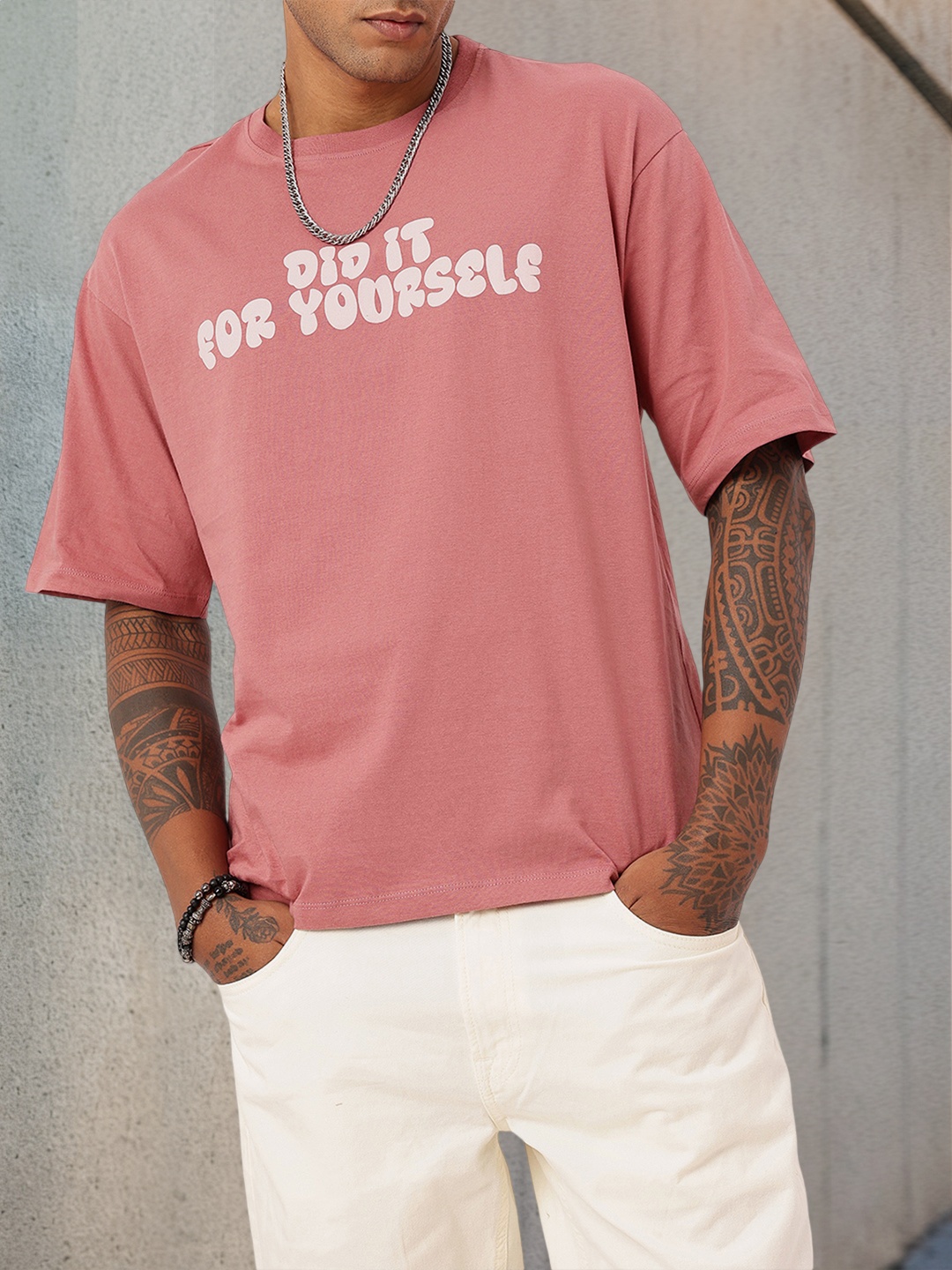 

Kook N Keech Edgy Chaos Printed Oversized T-shirt, Rose