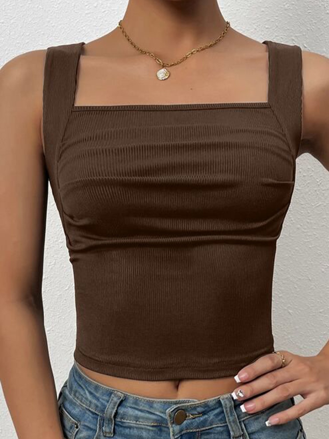 

TABADTOD Striped Crop Top, Brown