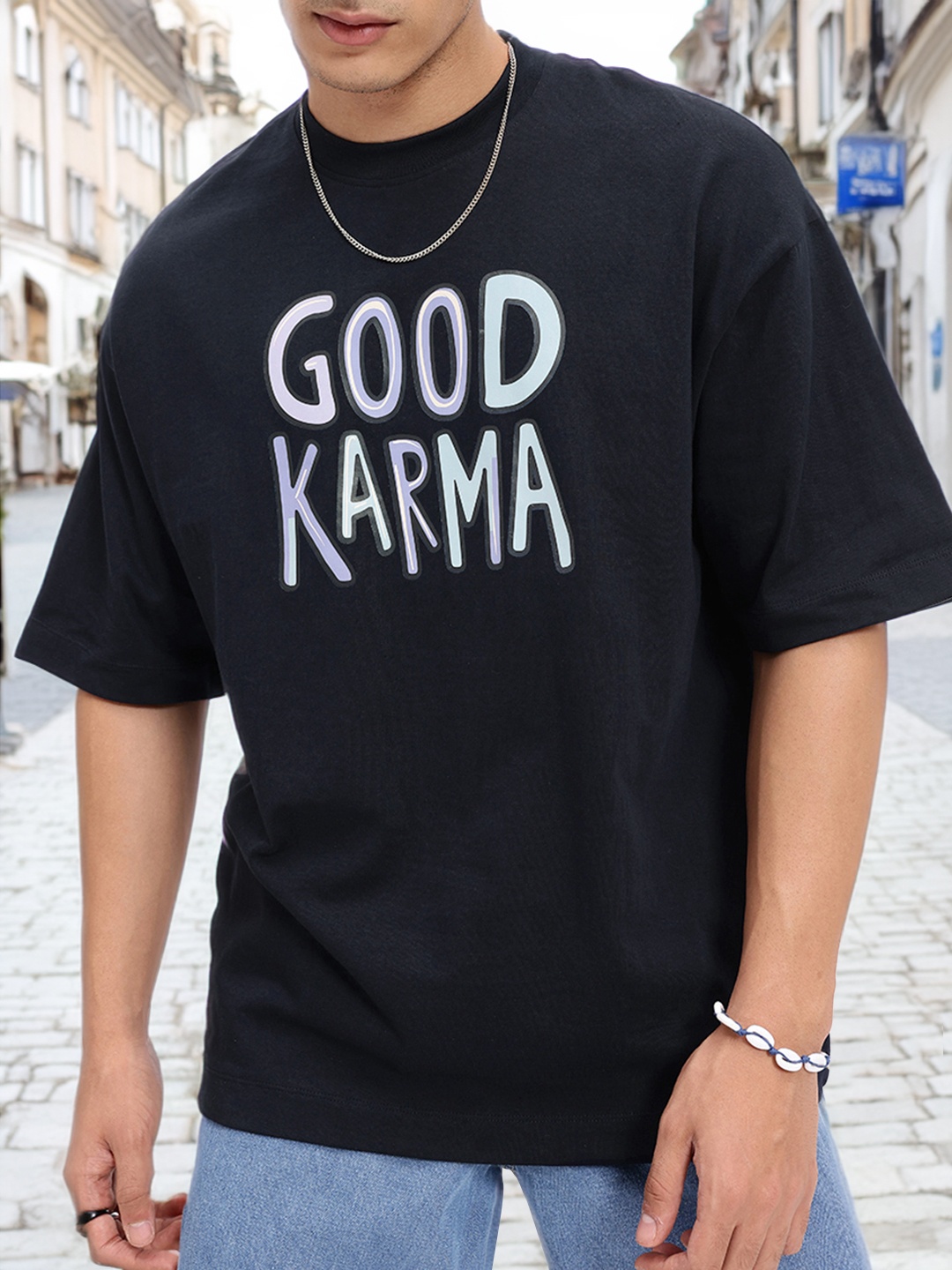 

Kook N Keech Goodwill Vibe Pure Cotton Oversized T-shirt, Navy blue