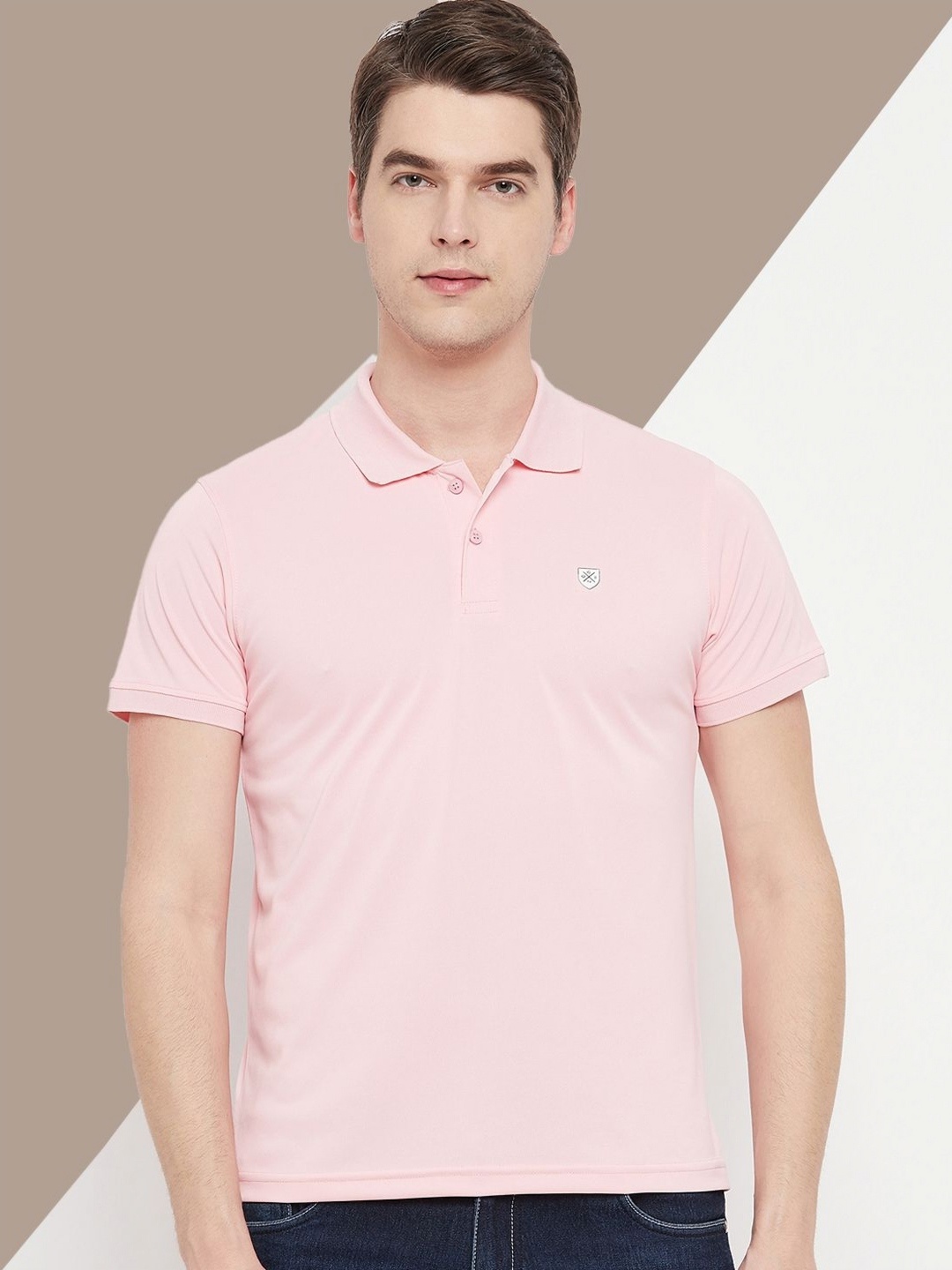 

OGEN Men Polo Collar Pockets T-shirt, Pink