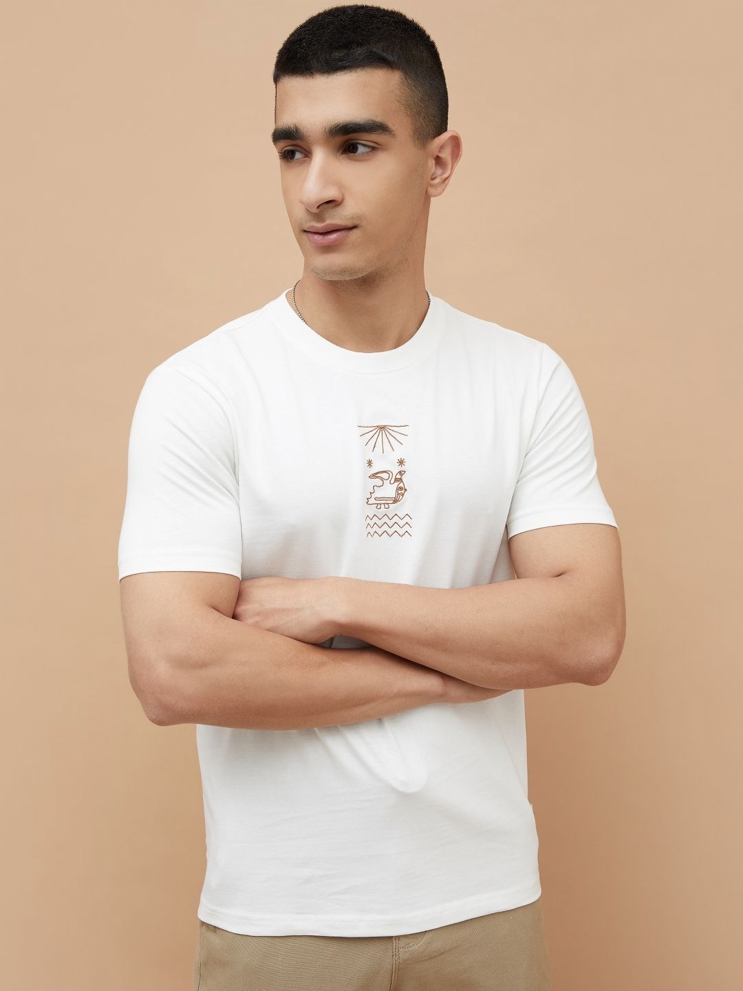 

Fame Forever by Lifestyle Men Printed Applique T-shirt, Off white