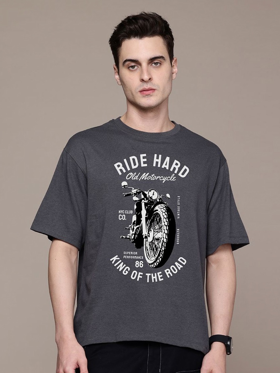 

Moda Rapido Men Printed T-shirt, Steel