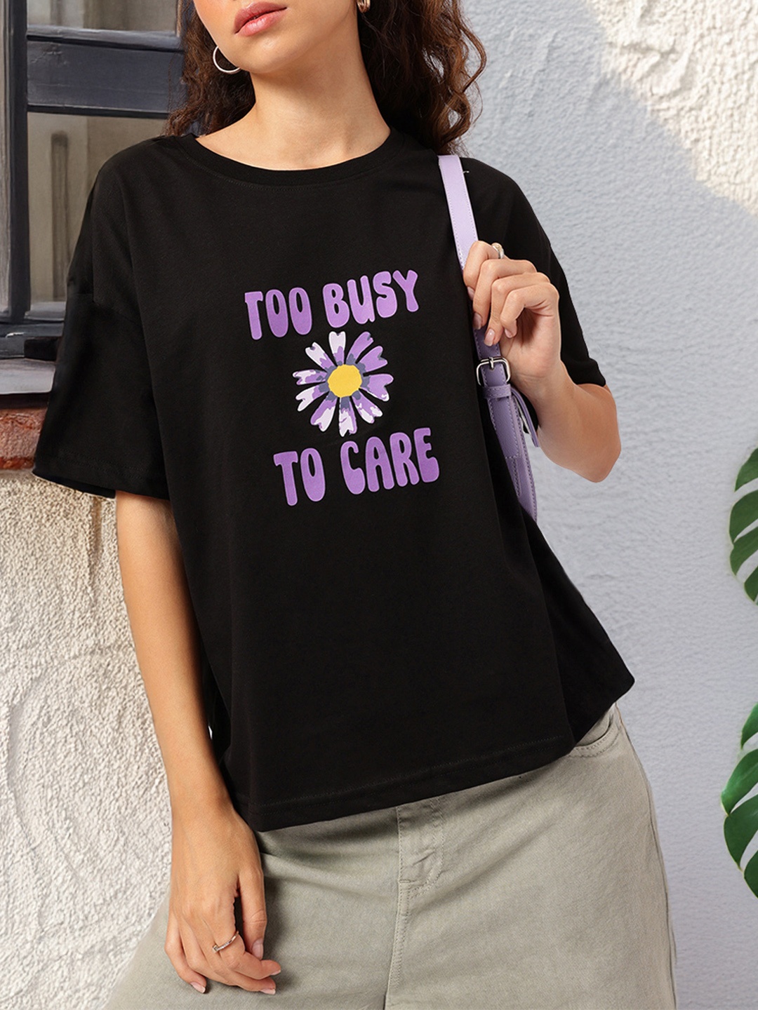 

DressBerry Comfy Cute Printed Relaxed T-Shirt, Black
