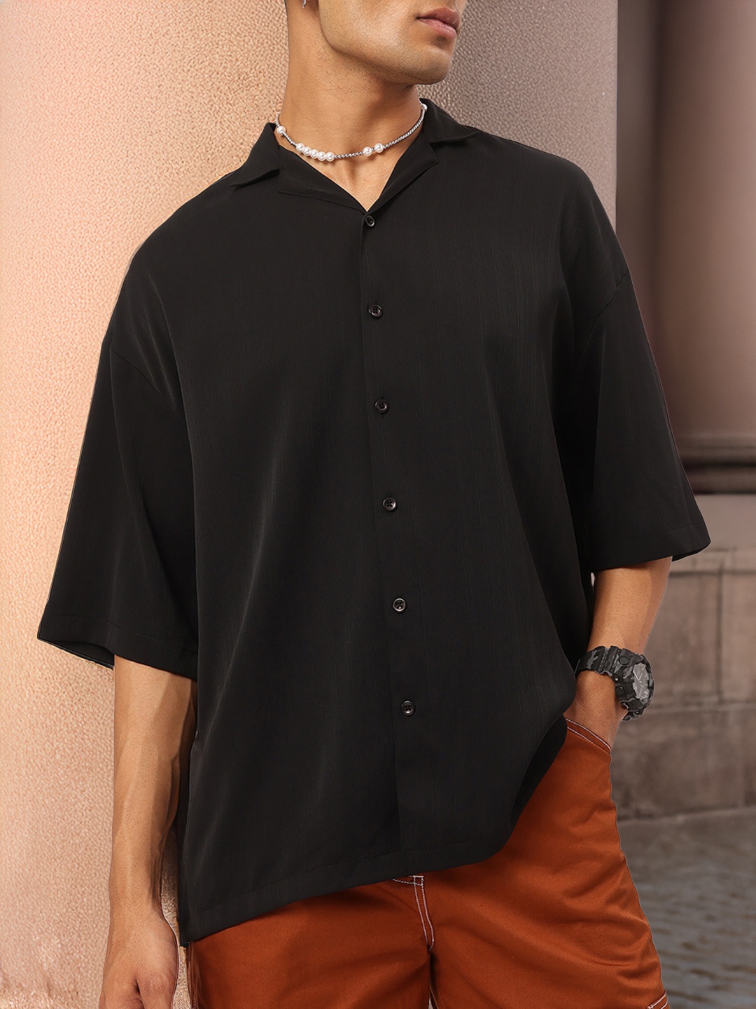 

Kook N Keech Effortless Edge Nomadic Oversize Shirt, Black