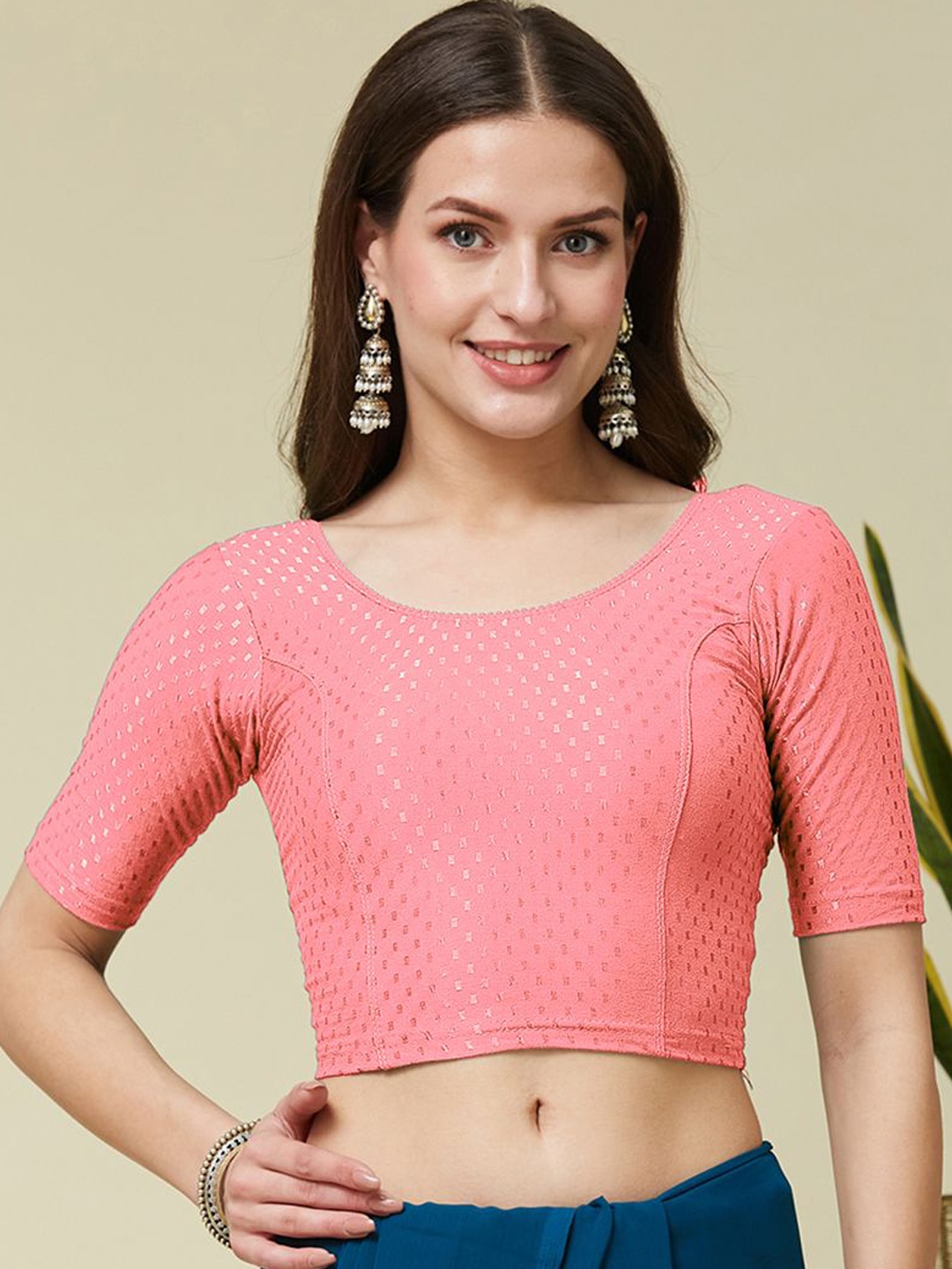 

Kalini Cotton Dyed Woven Design Saree Blouse, Peach