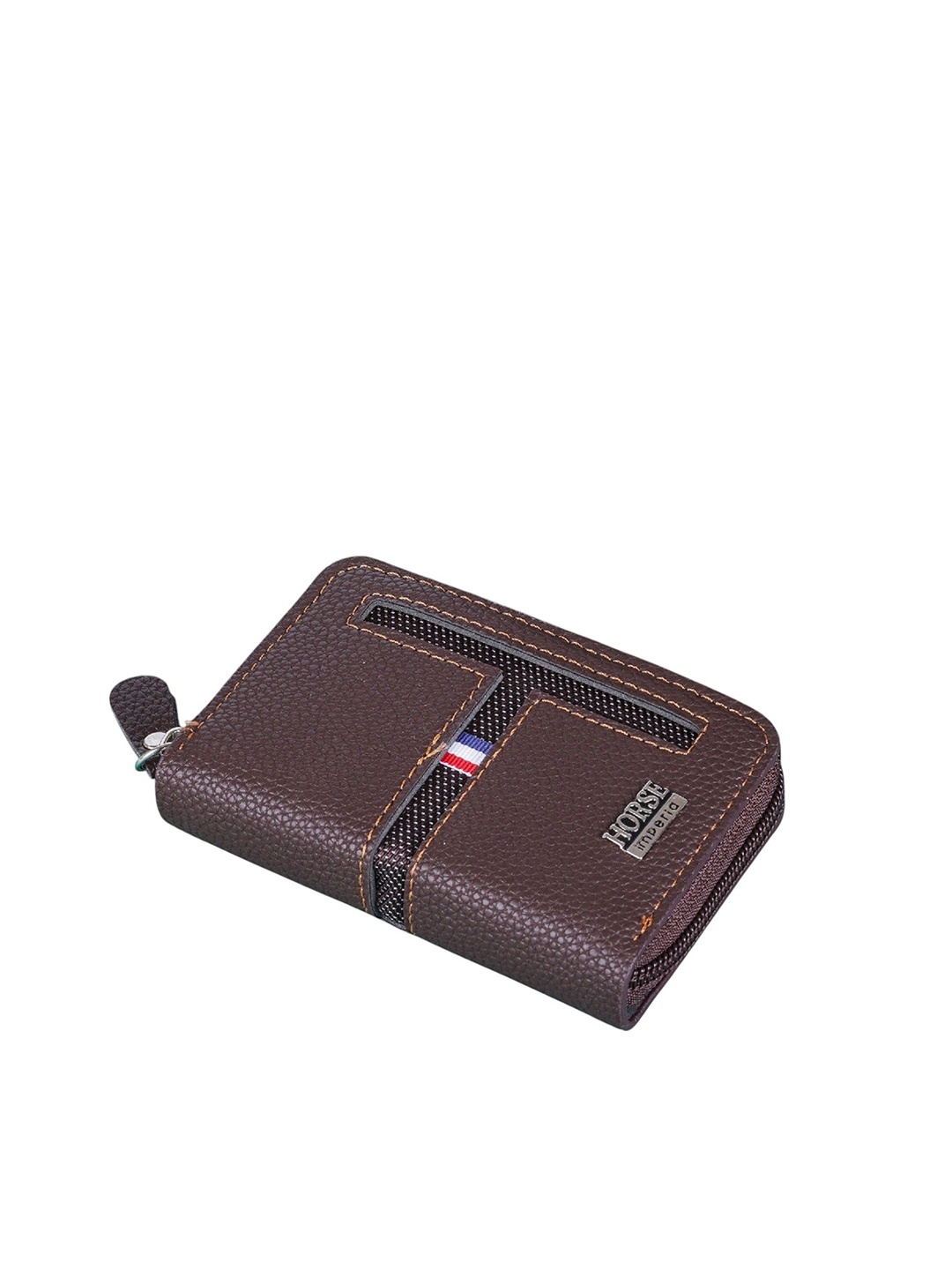 

WATCHSTAR Men Zip Detail Leather Card Holder, Brown