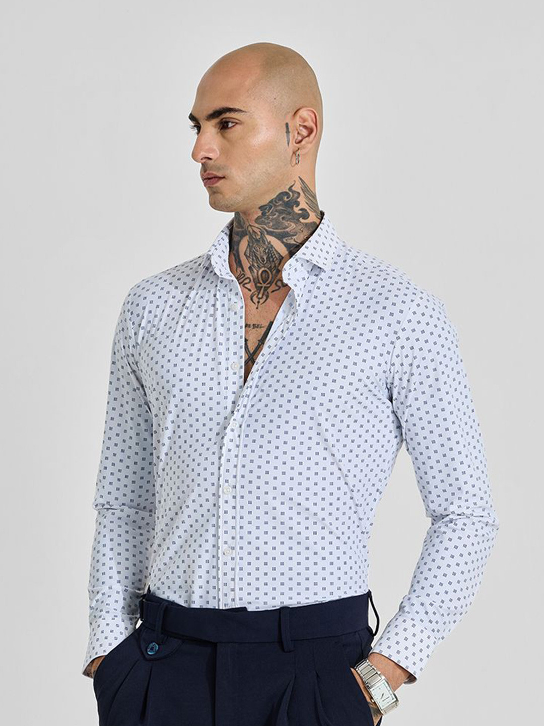 

Snitch Men Slim Fit Opaque Printed Casual Shirt, White
