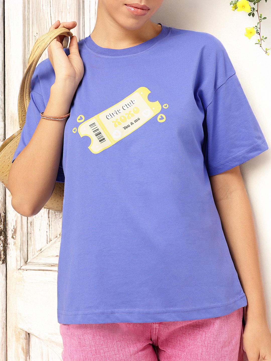 

DressBerry Sassy Society Conversational Print Oversized T-shirt, Blue