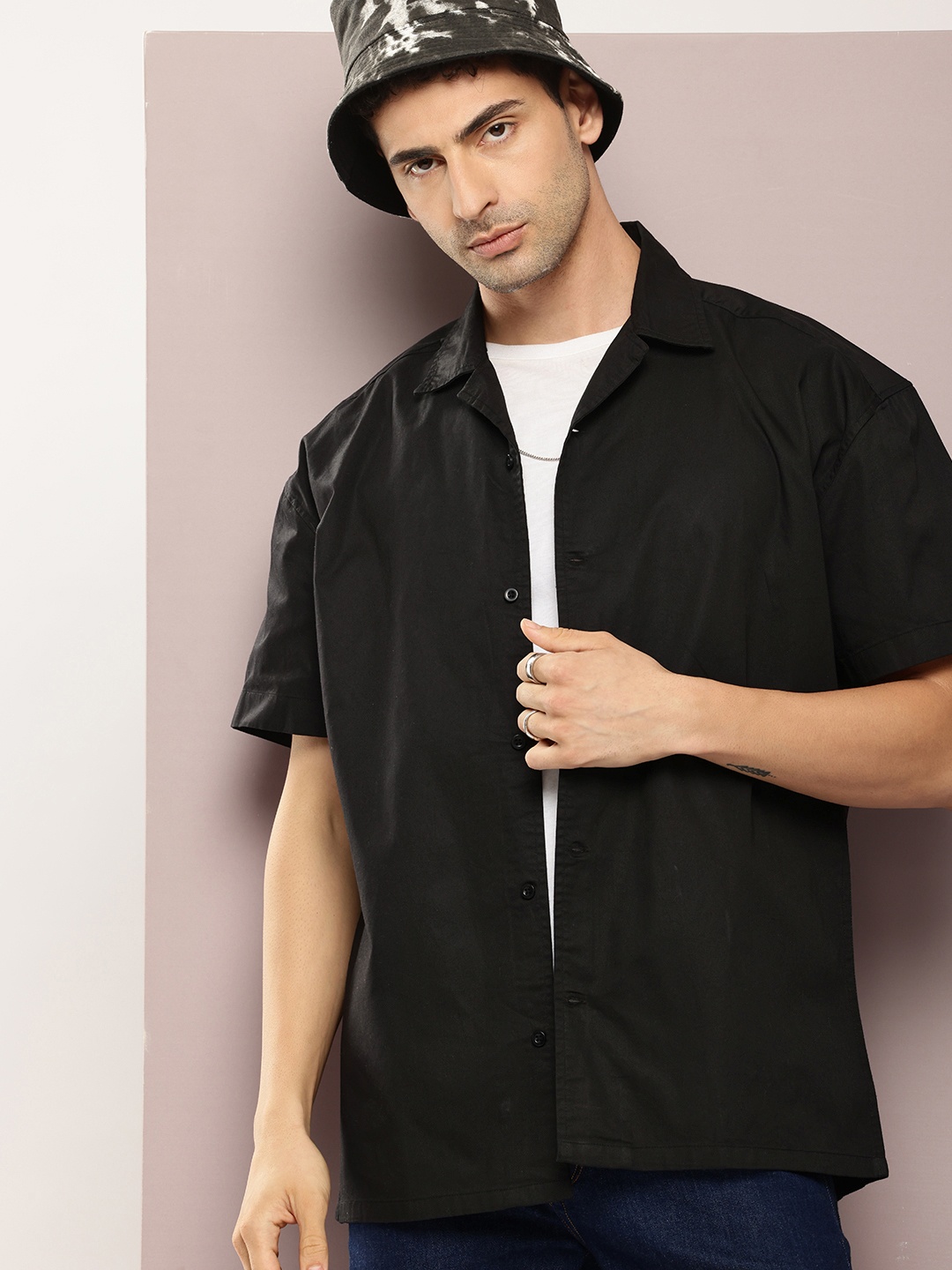 

Kook N Keech Pure Cotton Drop-Shoulder Sleeves Relaxed Fit Casual Shirt, Black