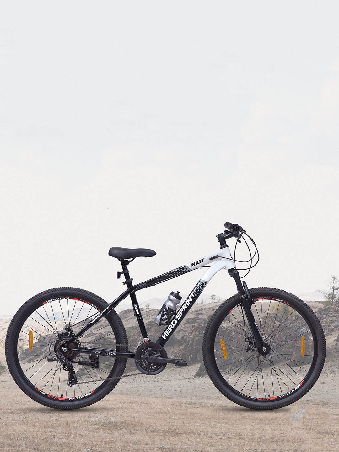 

Hero Printed Riot 27.5T MTB Bike 21-Speed Front Suspension Bicycle, Black