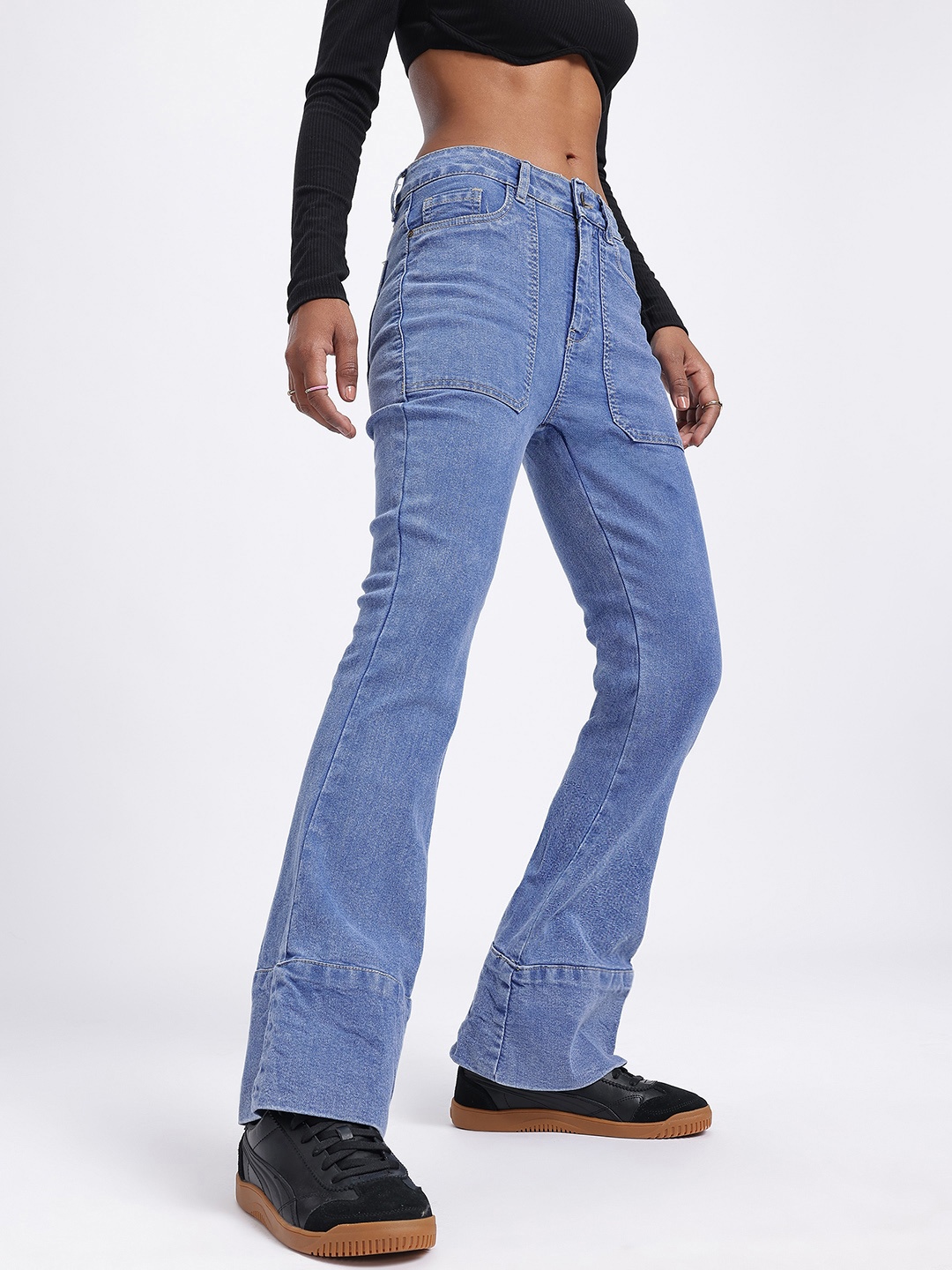 

glitchez Women Denim Daze Slim Flared Fit Stretchable Jeans, Blue