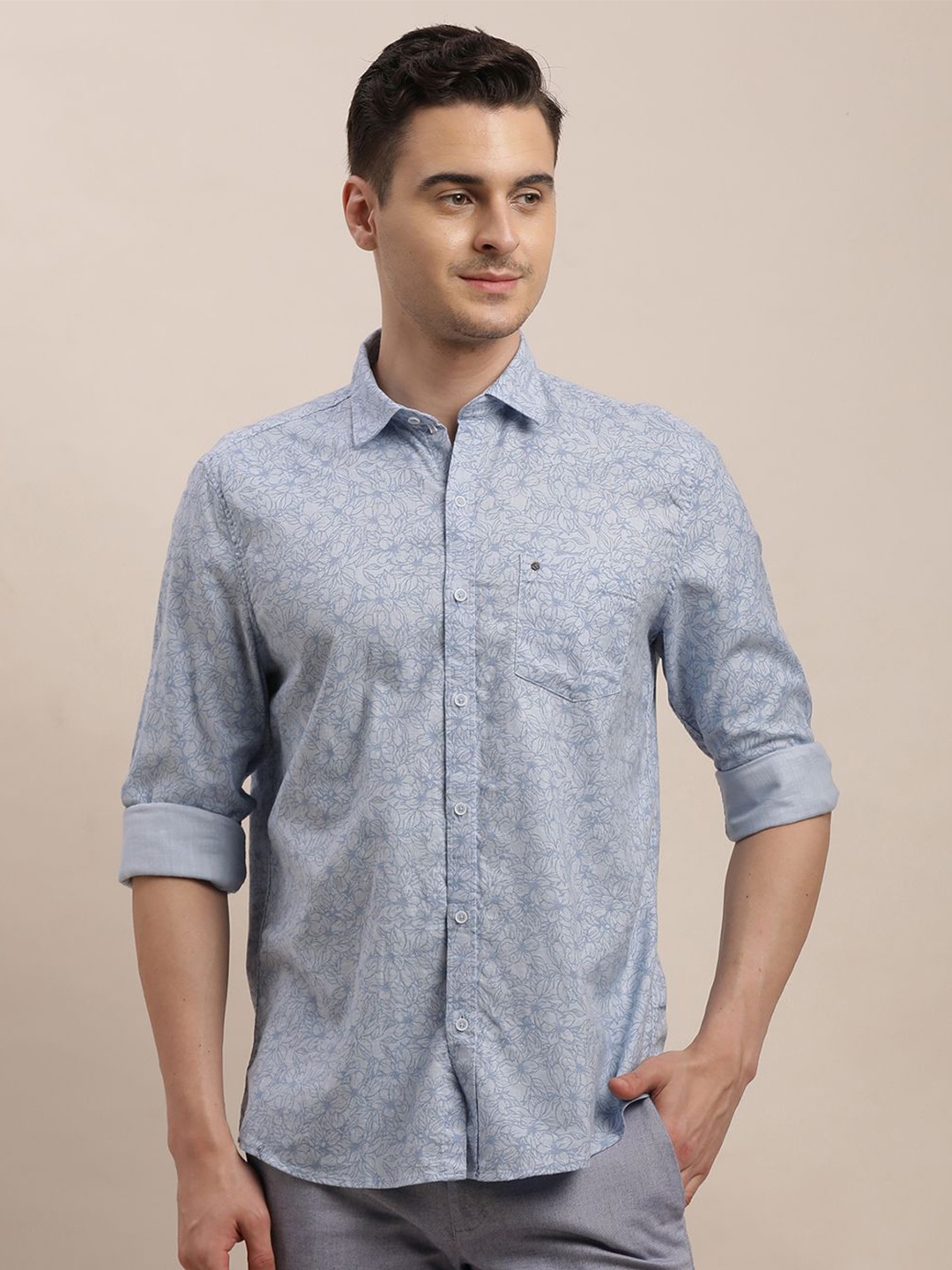 

Turtle Men Relaxed Slim Fit Opaque Printed Casual Shirt, Blue
