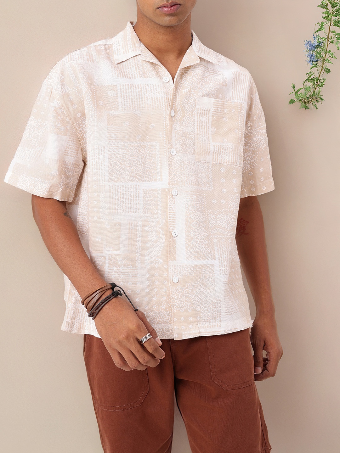 

Kook N Keech Indie Street Ethnic Motifs Printed Oversized Fit Shirt, Beige