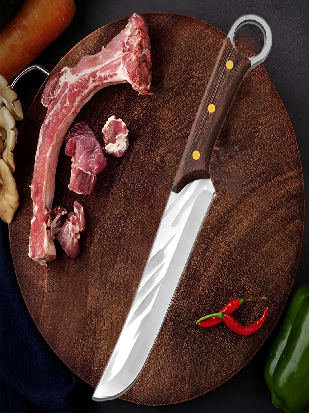 

MACHADO Silver-Toned and Brown Stainless Steel Mongolian Viking Knife