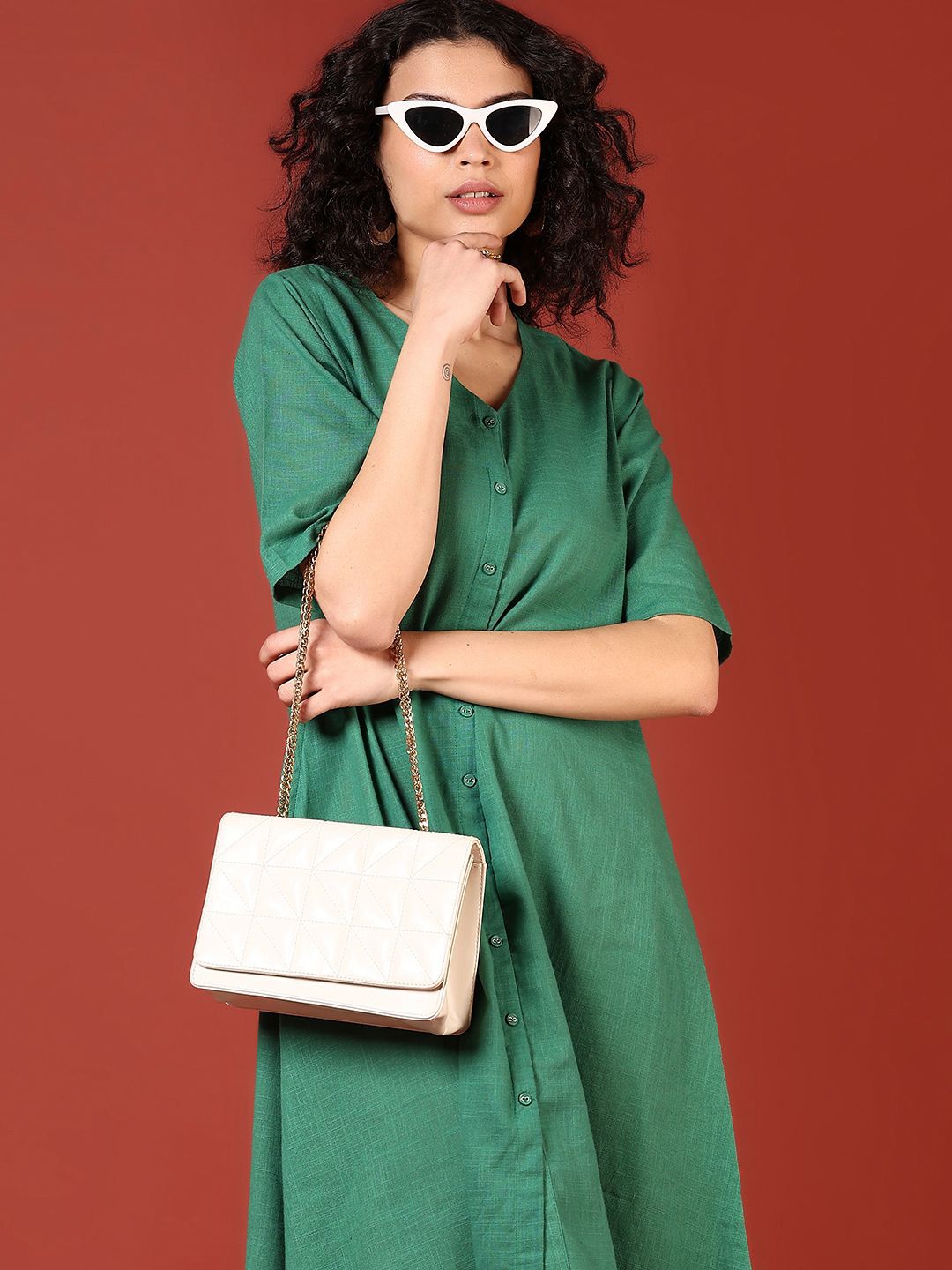 

V-Mart A-Line Midi Dress, Green