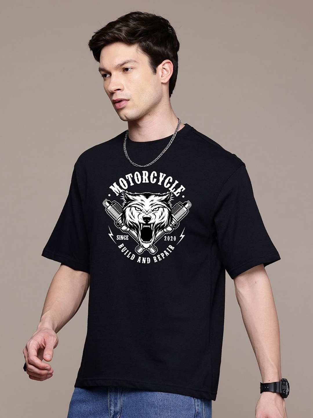 

Moda Rapido Men Printed Applique T-shirt, Black