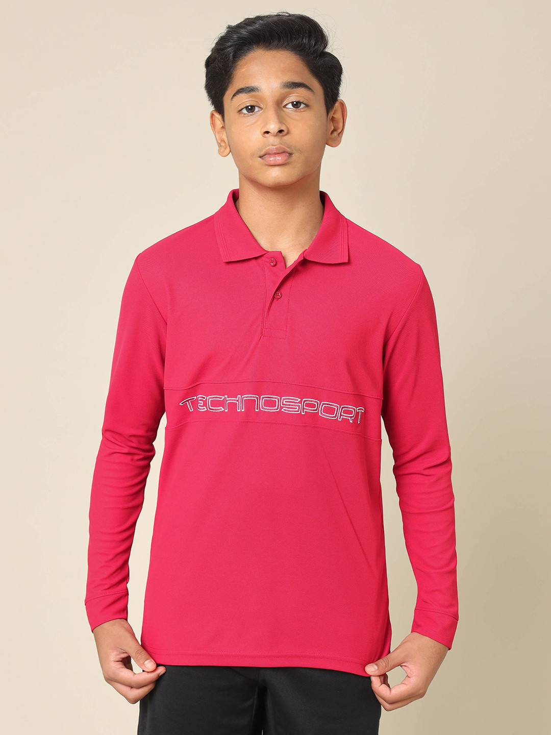 

Technosport Boys Typography Printed Polo Collar Slim Fit T-shirt, Red