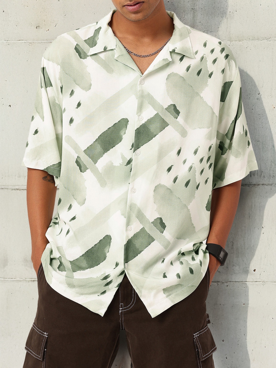 

Kook N Keech Artistry Brushstrokes Lapel Oversized Shirt, White