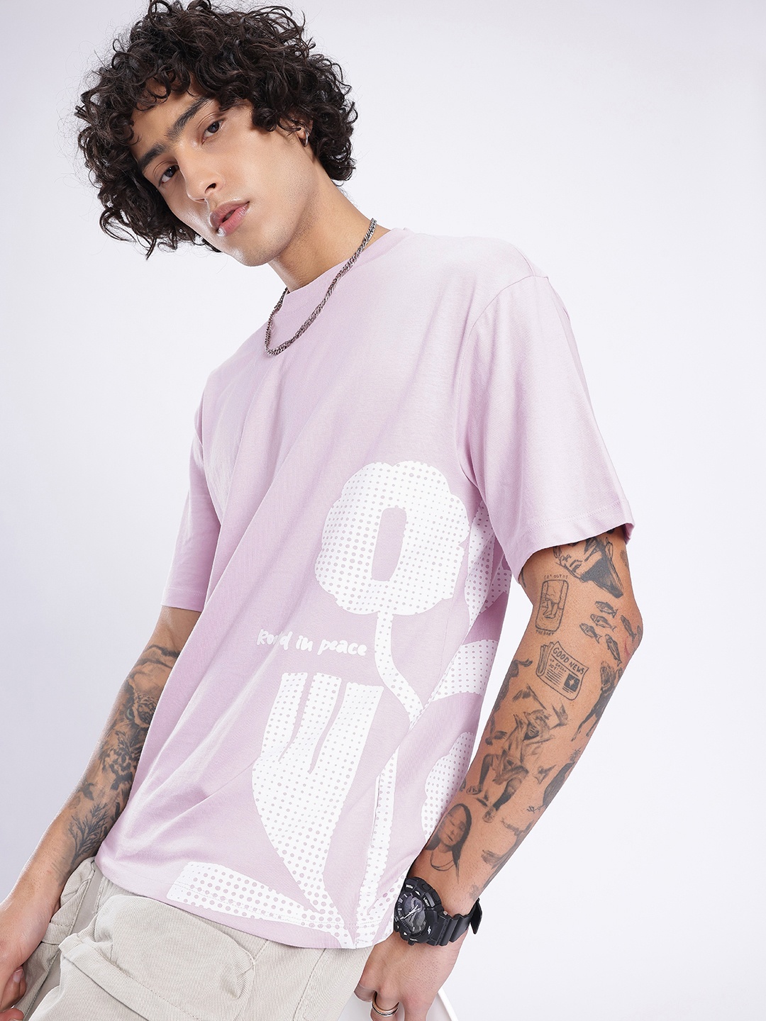

glitchez Urban Cool Printed Relaxed Fit T-shirt, Lavender