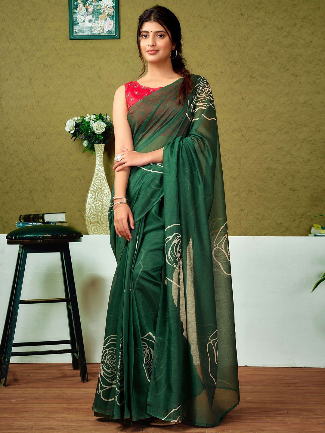 

all about you Floral Ready to Wear Saree, Green