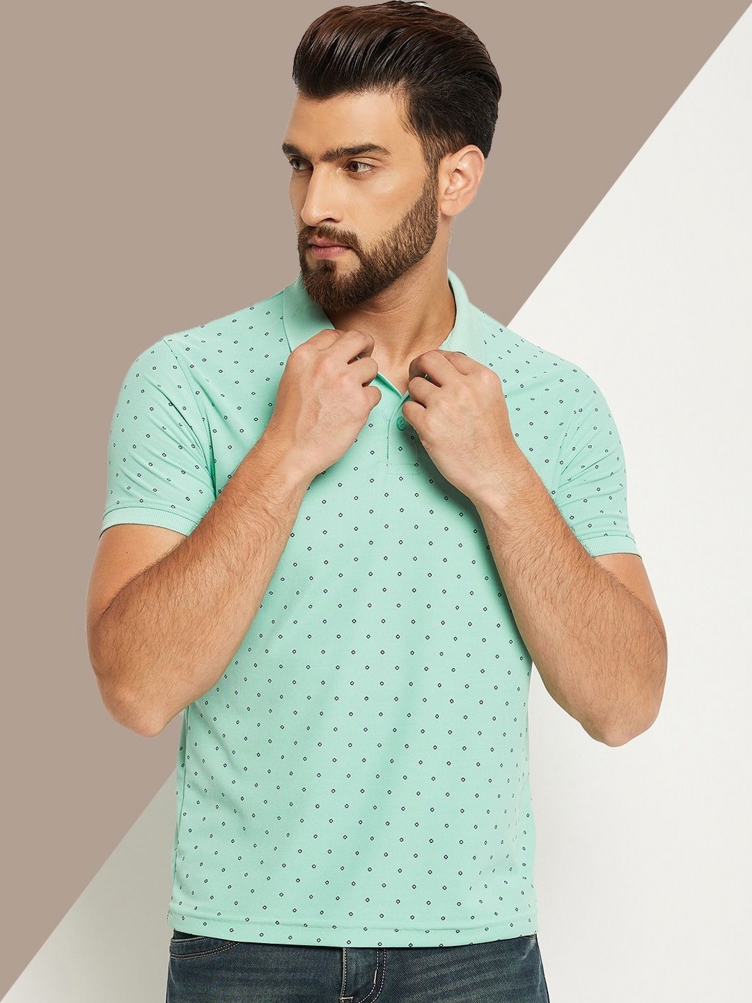 

OGEN Men Printed Polo Collar Pockets T-shirt, Sea green